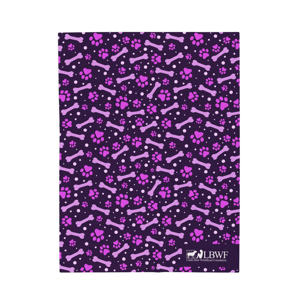 Purple Paw Prints and Bones Velveteen Plush Dog Blanket