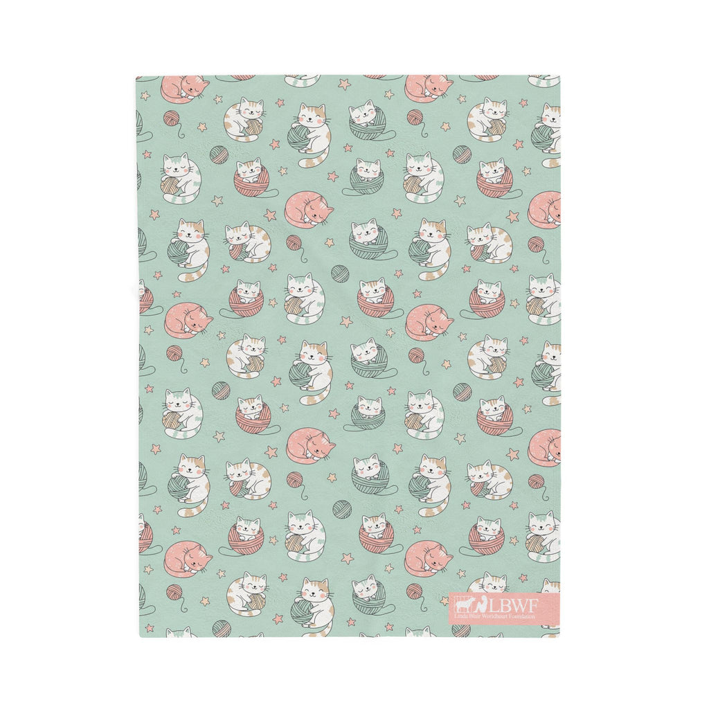 Velveteen Plush Pet Blanket Playful Cats with yarn