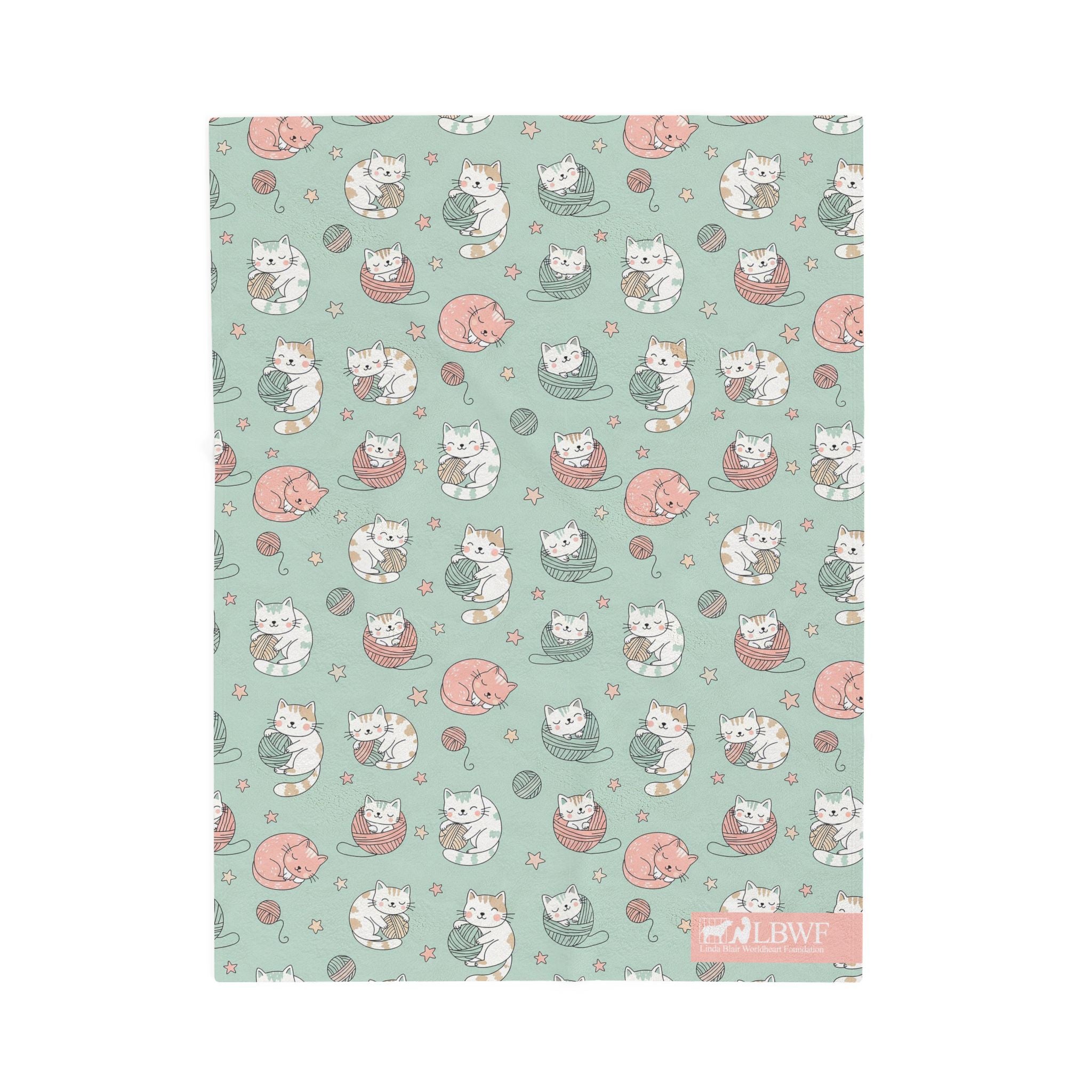 Velveteen Plush Pet Blanket Playful Cats with yarn