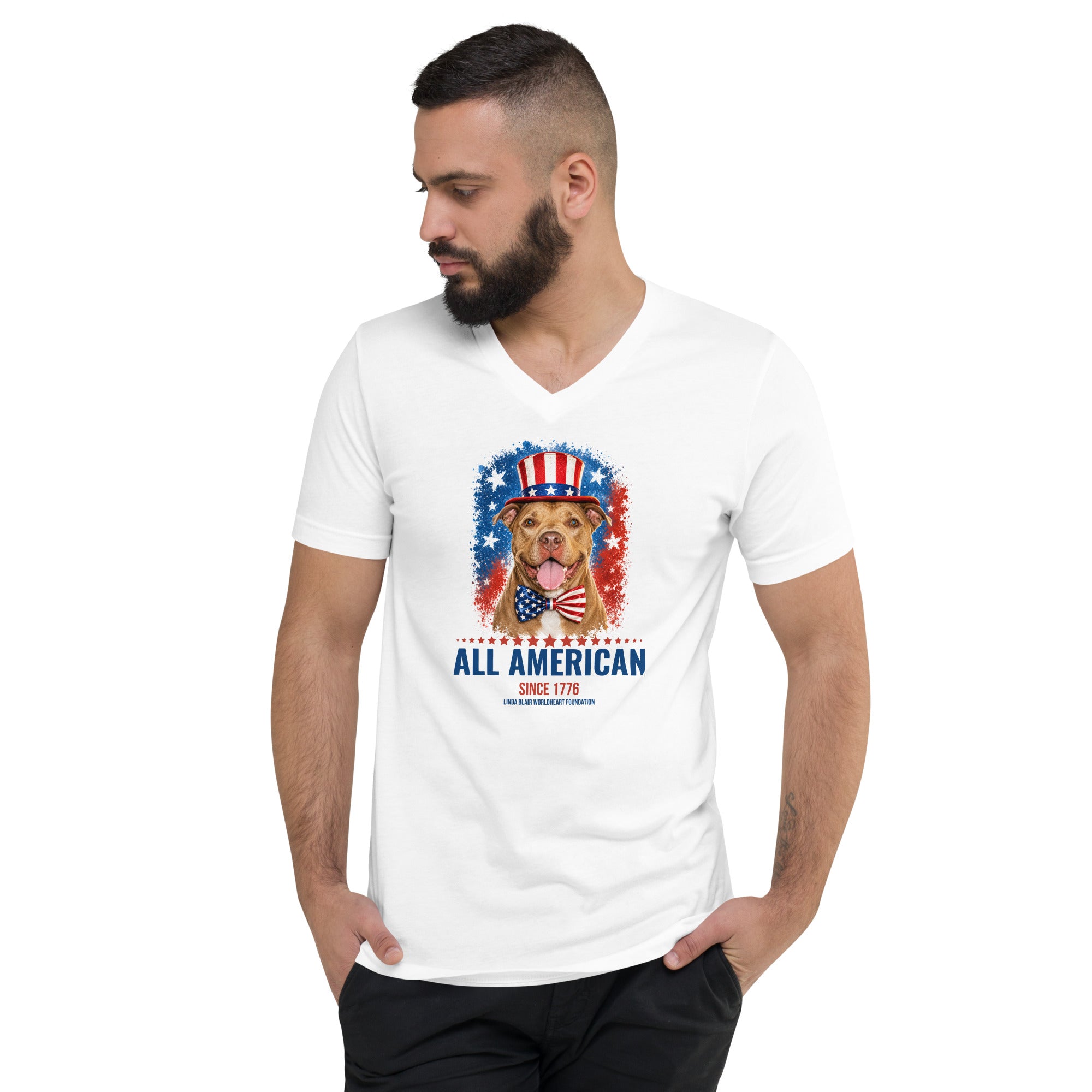 All American Unisex Short Sleeve V-Neck T-Shirt – Linda Blair